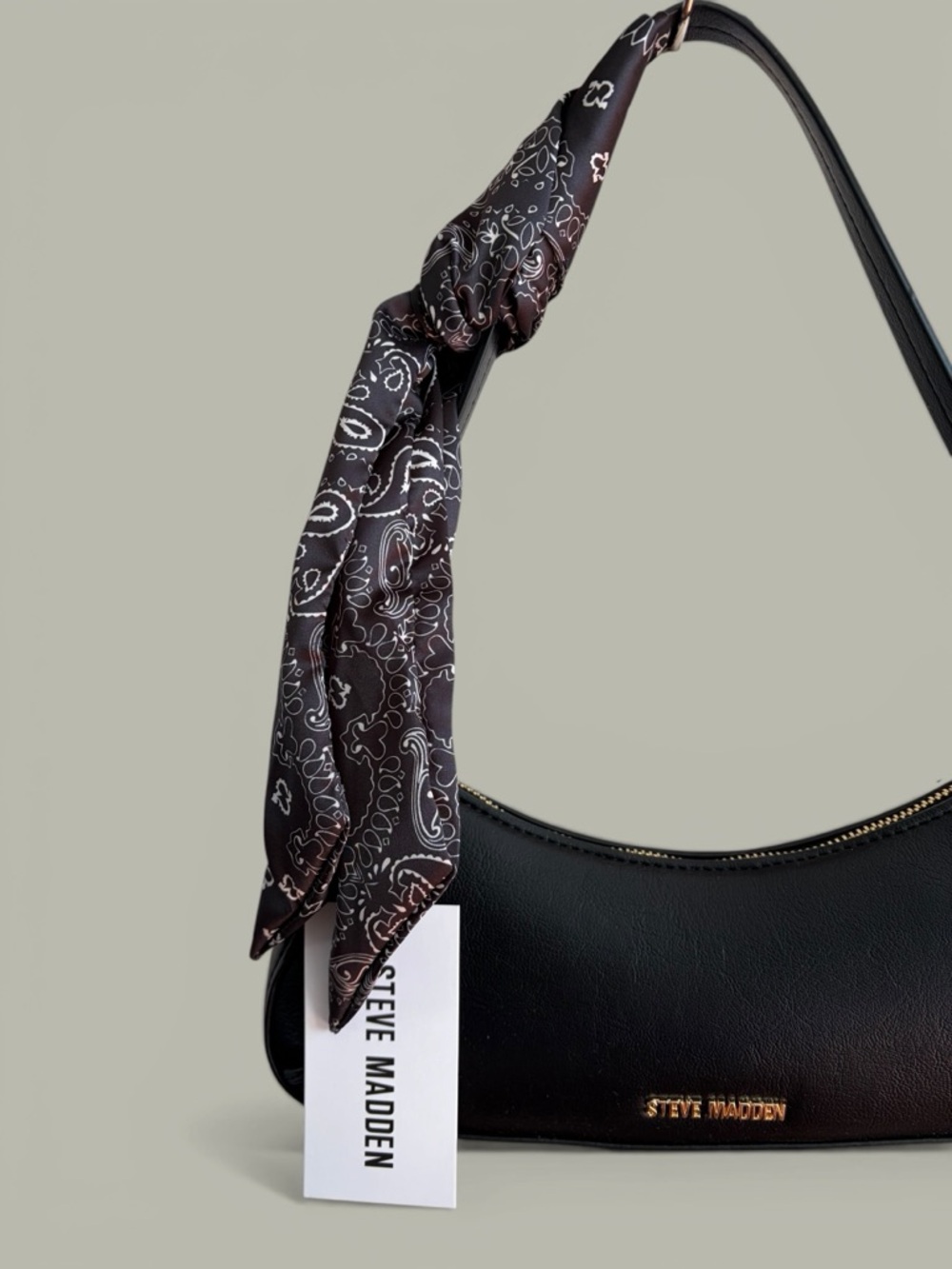 Steve Madden Black Shoulder Bag with Paisley Bandana Accent - Picture 6 of 16